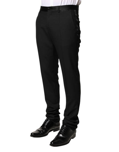 Black Wool Mid Waist Men Dress Trousers Pants