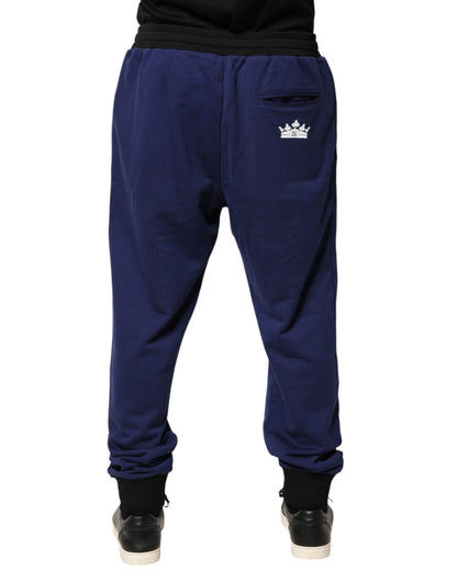 Blue Cotton Mid Waist Jogger Trousers Pants