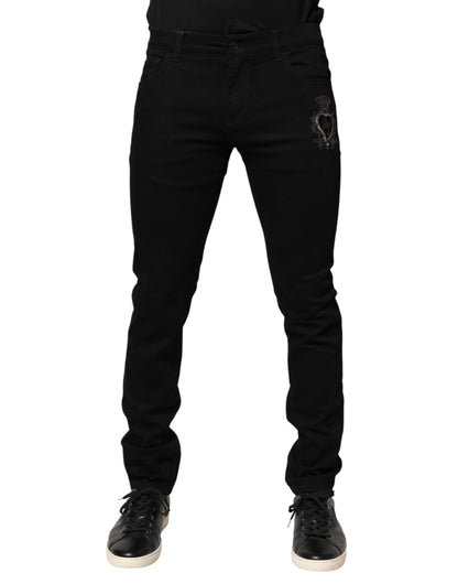 Black Sacred Heart Men Cotton Denim Jeans