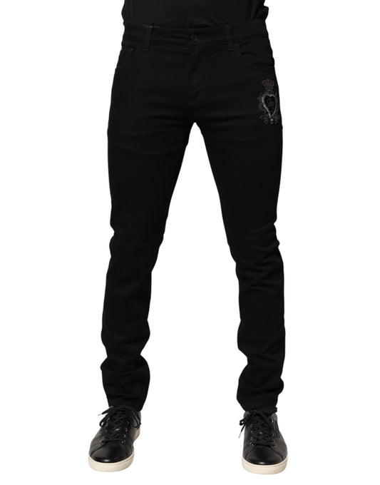 Black Sacred Heart Men Cotton Denim Jeans