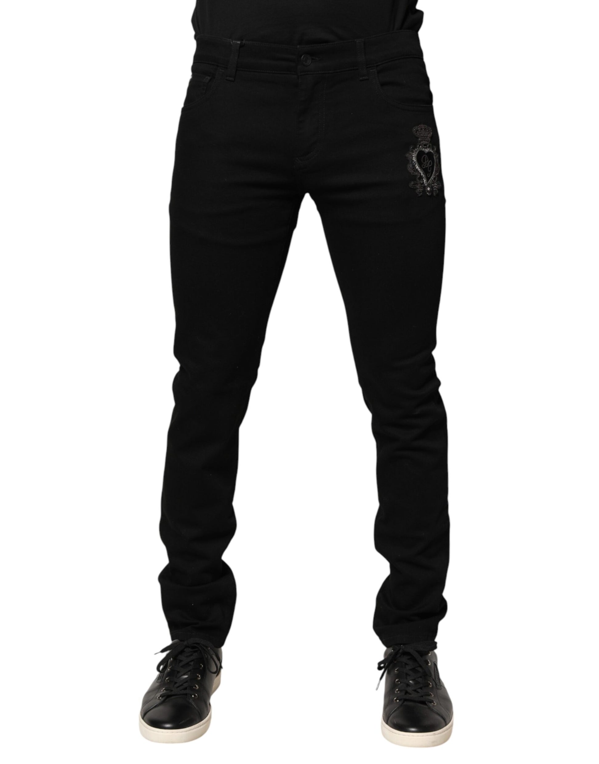 Black Sacred Heart Men Cotton Denim Jeans