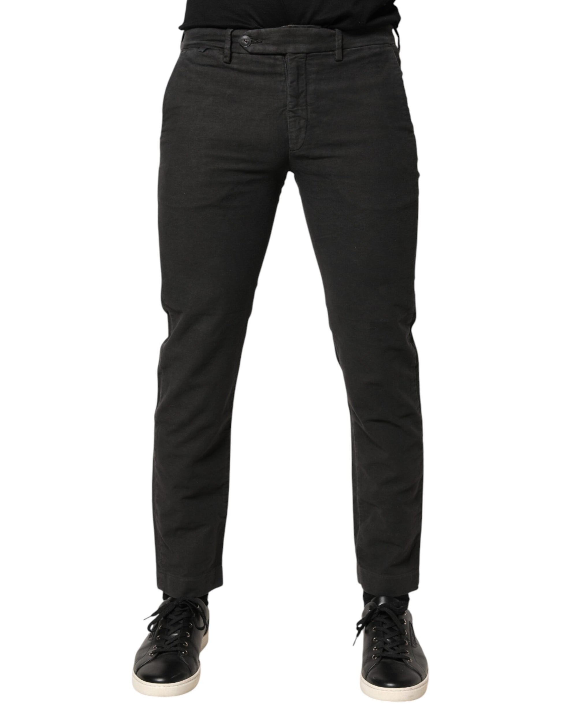 Dark Gray Cotton Mid Waist Skinny Men Denim Jeans