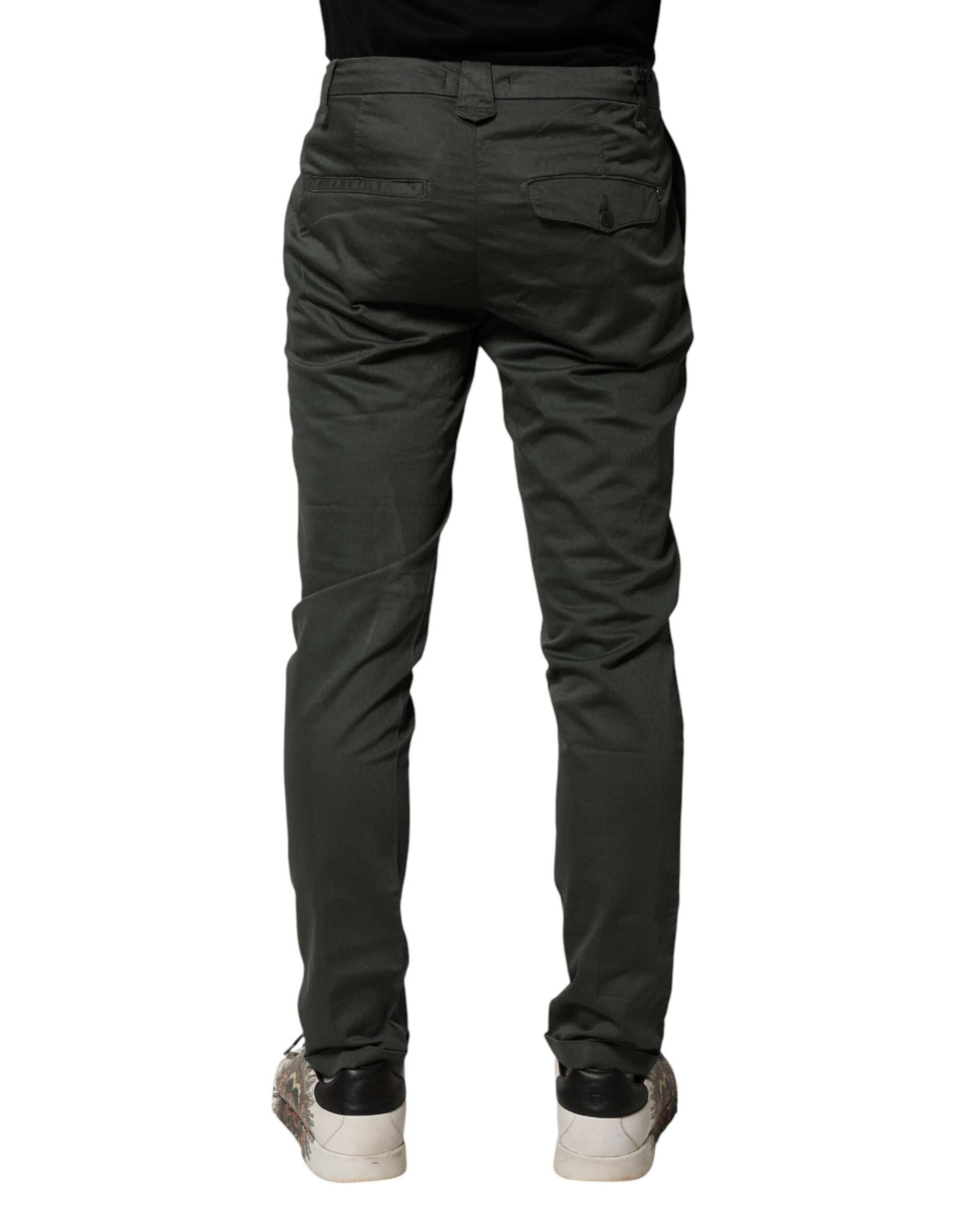 Dark Gray Cotton Mid Waist Skinny Men Chino Trouser Pants