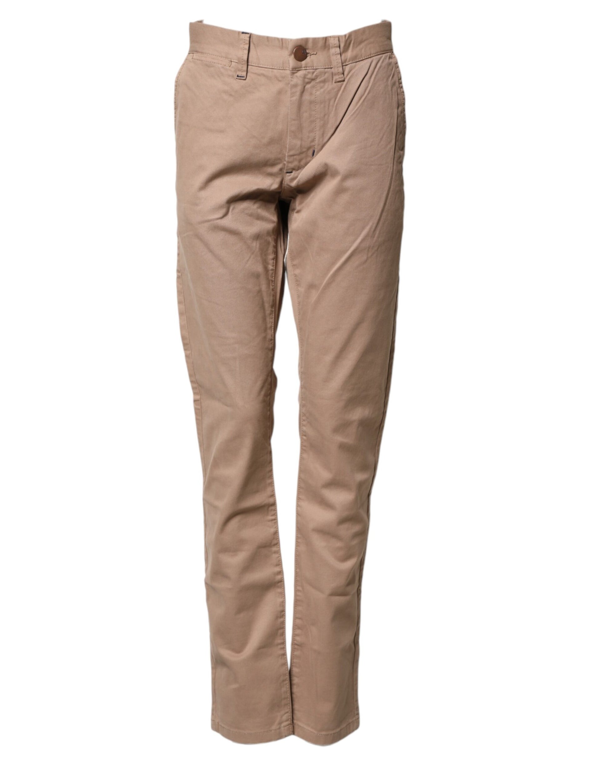 Beige Cotton Mid Waist Straight Men Chino Trouser Pants