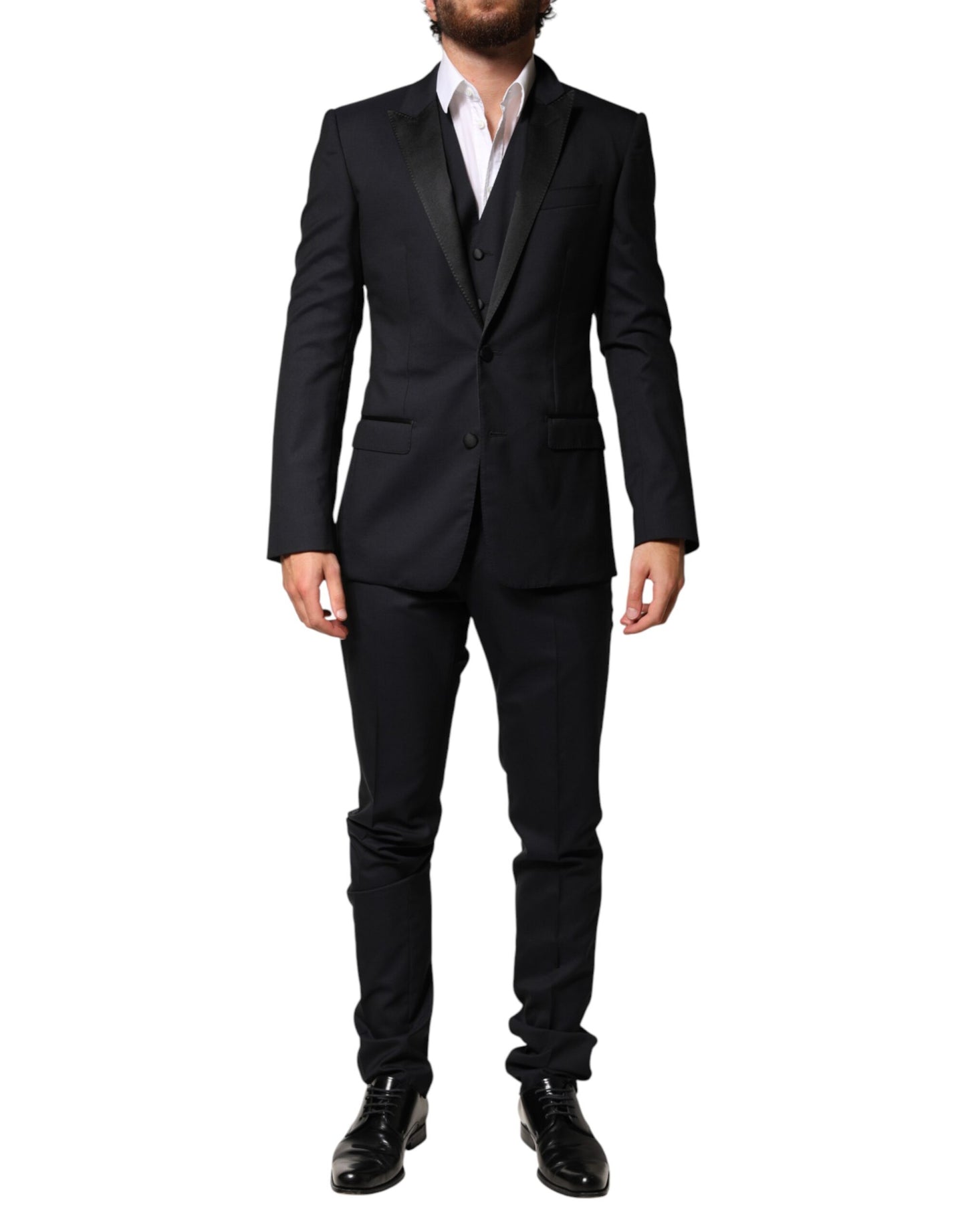 Black Wool Single Breasted 3 Piece Men Suit