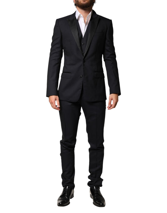 Black Wool Single Breasted 3 Piece Men Suit
