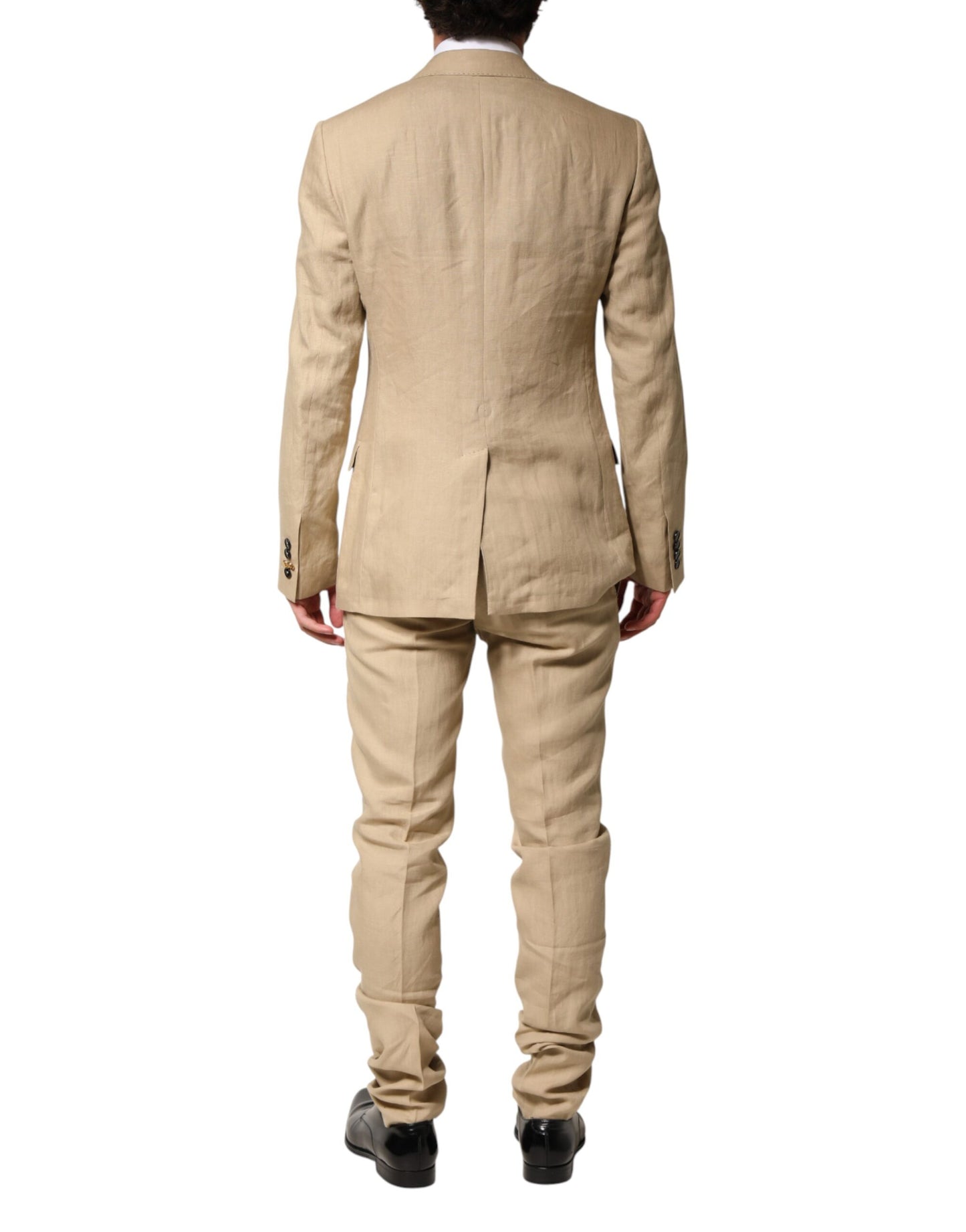 Beige Linen Single Breasted 2 Piece Suit