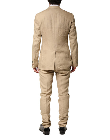 Beige Linen Single Breasted 2 Piece Suit