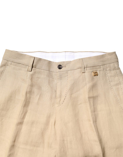 Beige Linen Single Breasted 2 Piece Suit