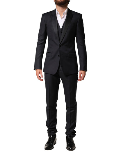 Black Wool Single Breasted 3 Piece Men Suit