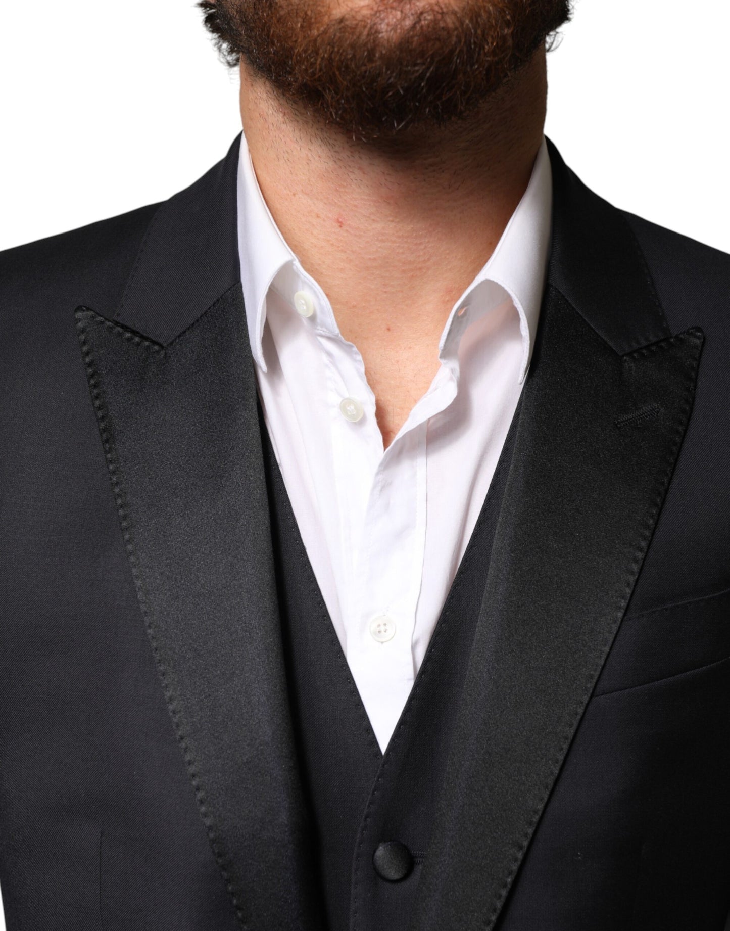Black Wool Single Breasted 3 Piece Men Suit