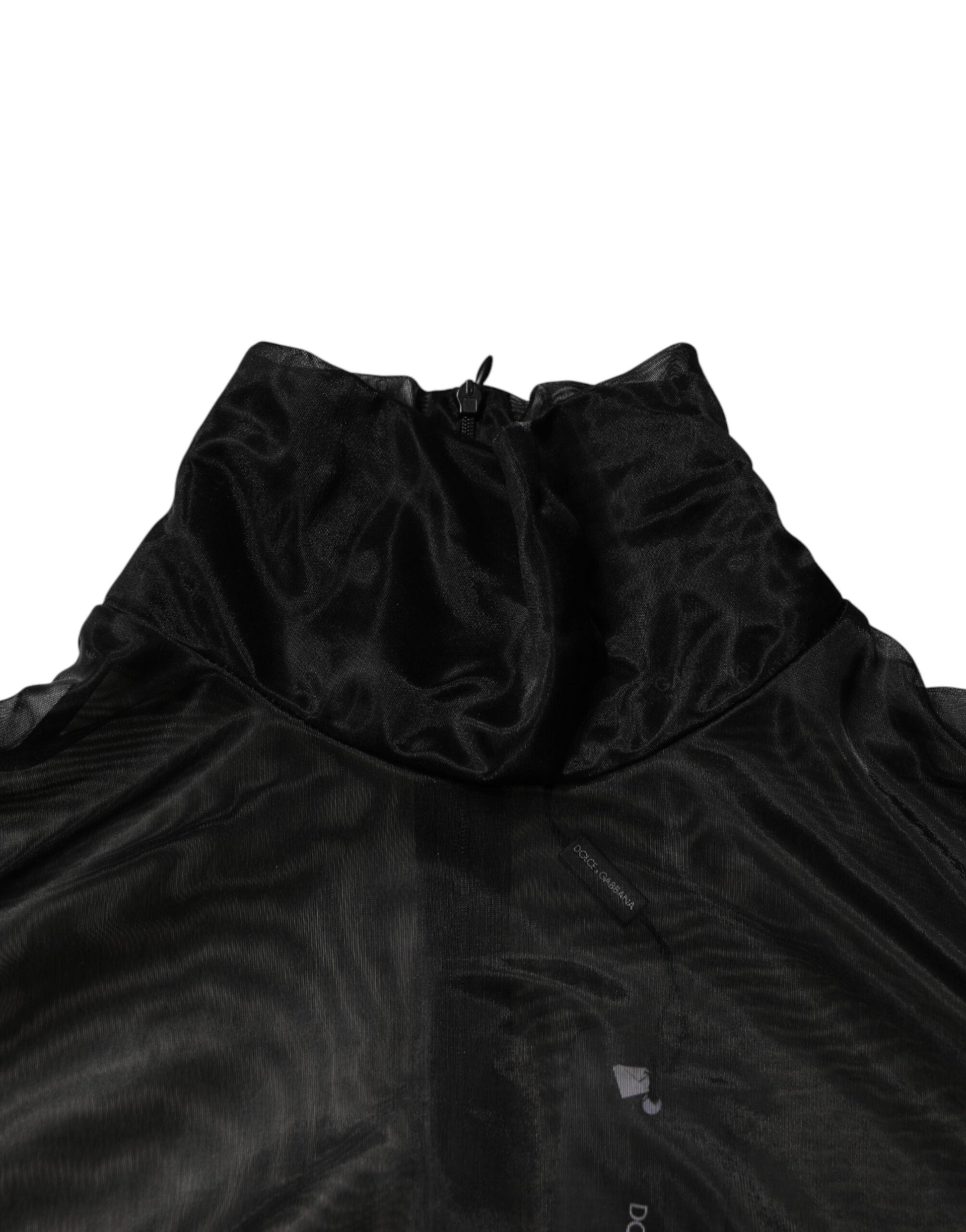 Black Sheer Long Sleeves Turtleneck Top