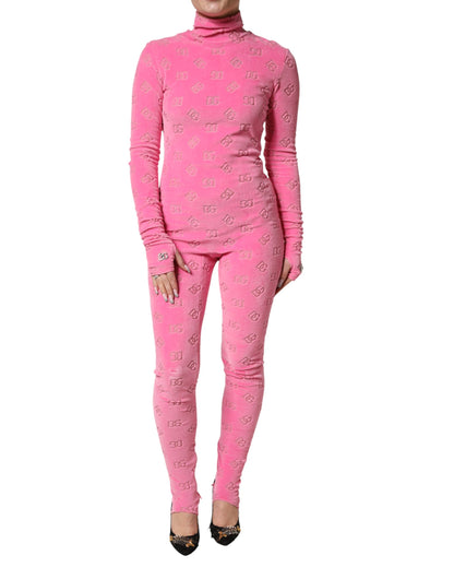 Pink Logo Monogram Long Sleeve Jumpsuit  Dress