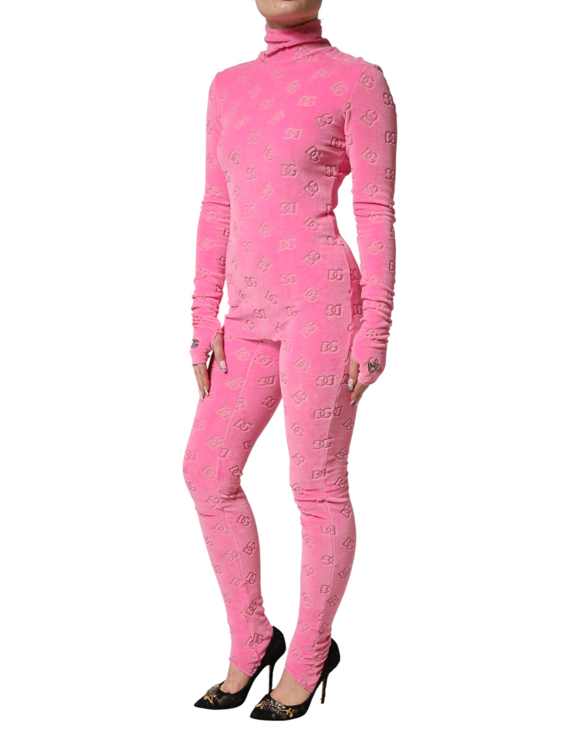 Pink Logo Monogram Long Sleeve Jumpsuit  Dress