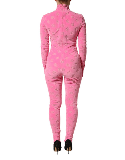 Pink Logo Monogram Long Sleeve Jumpsuit  Dress