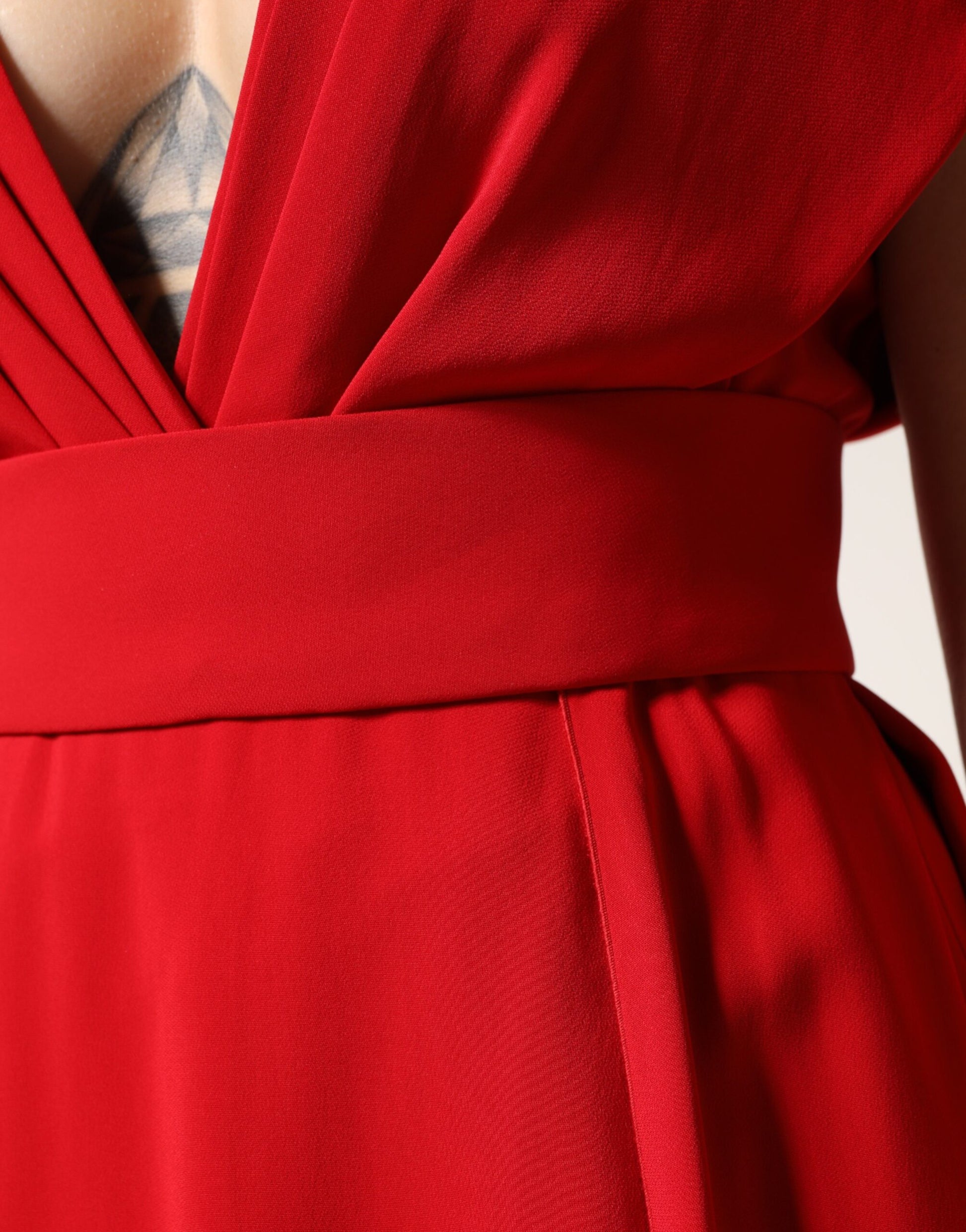 Red Viscose Plunging Neckline Long Maxi Dress