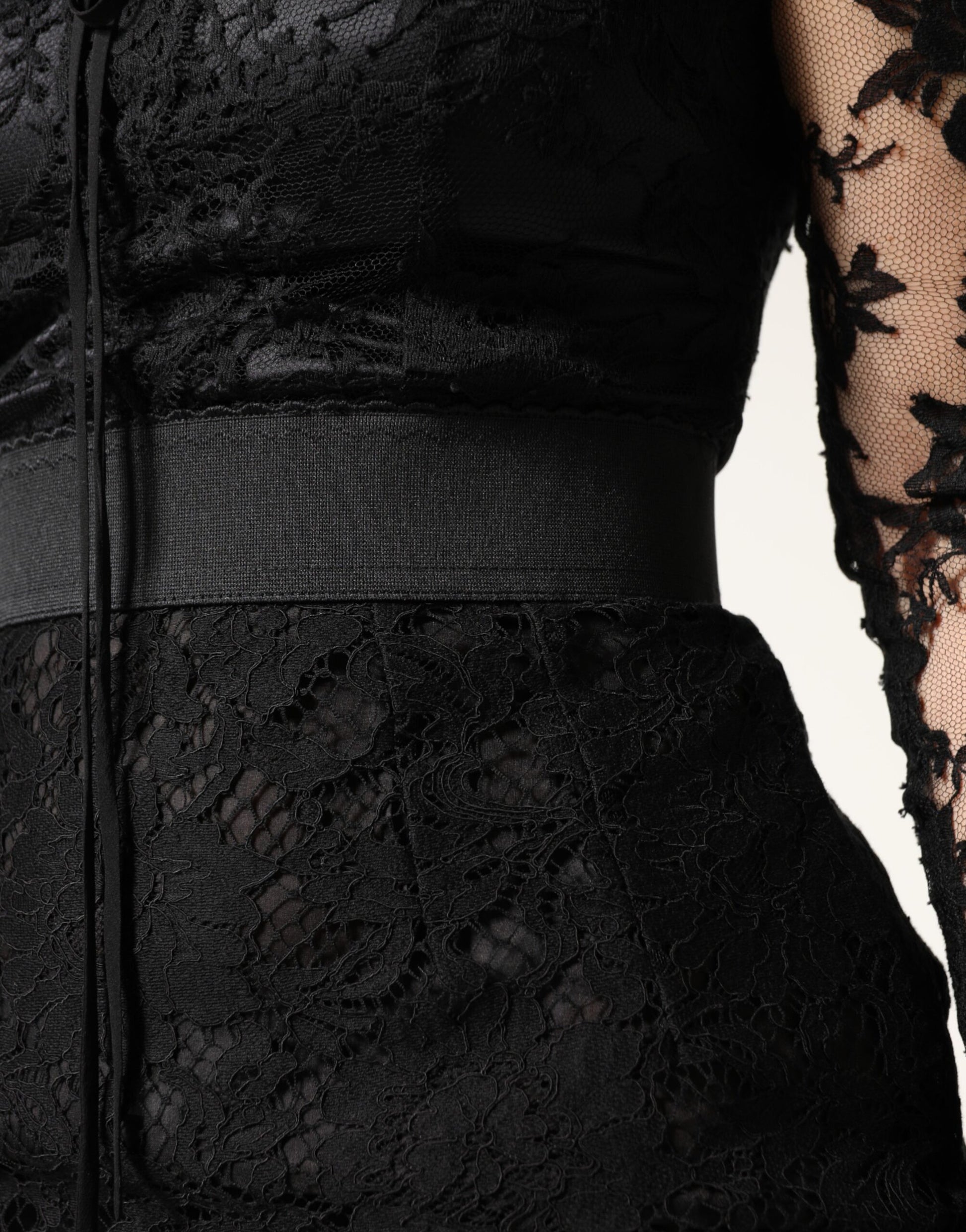 Black Lace Trim Cotton Sheath Midi Dress