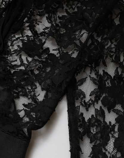 Black Lace Trim Cotton Sheath Midi Dress