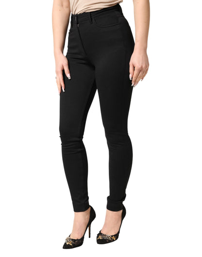 Black Nylon Stretch Skinny High Waist Pants