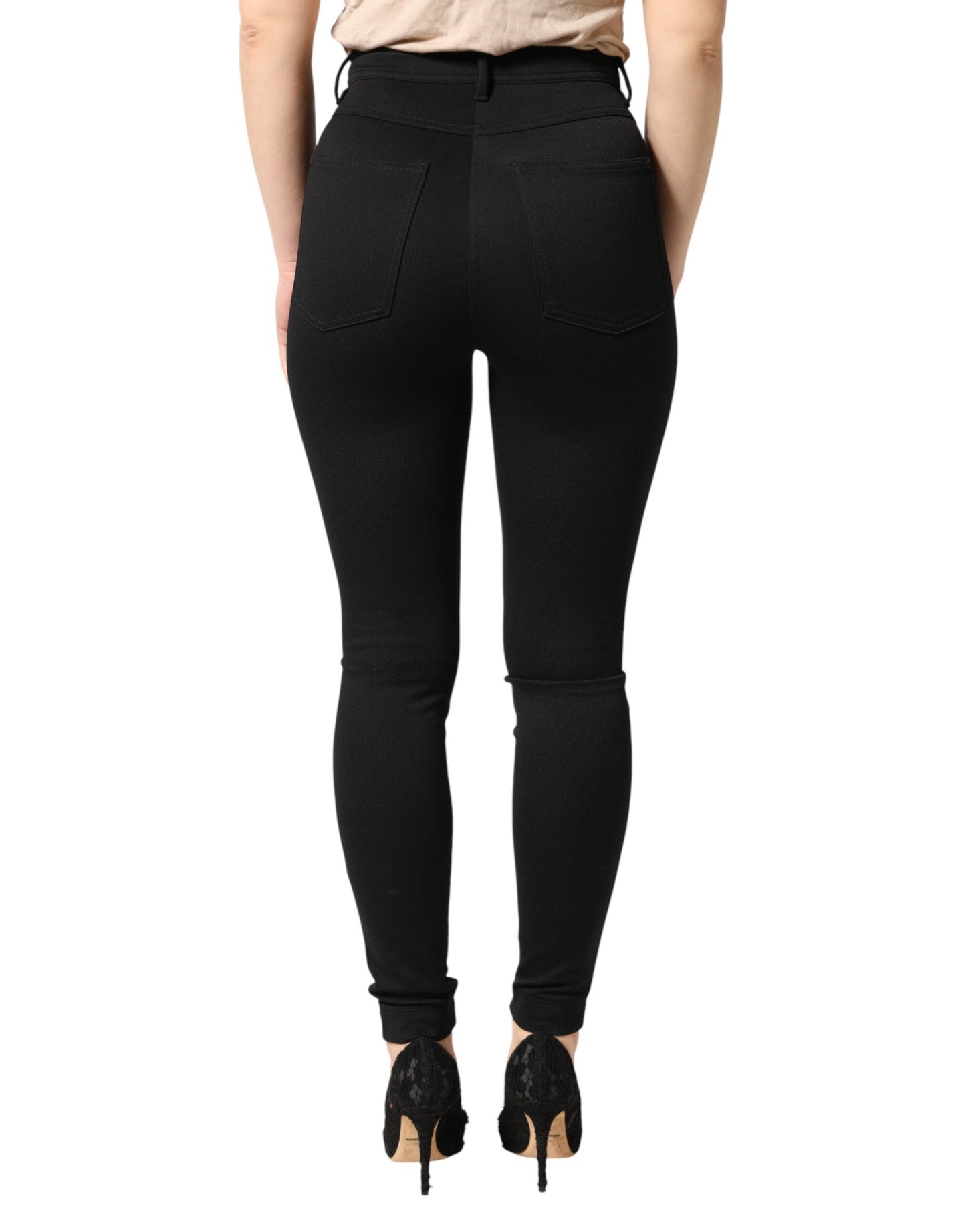 Black Nylon Stretch Skinny High Waist Pants