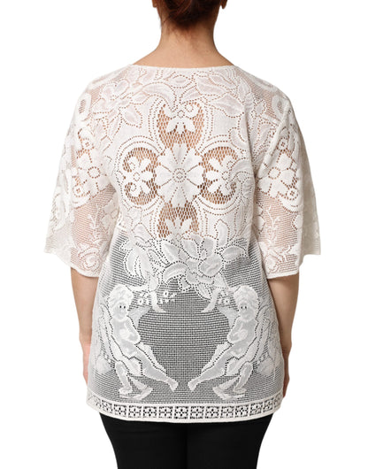 White Embroidery Lace Cotton Blouse Top