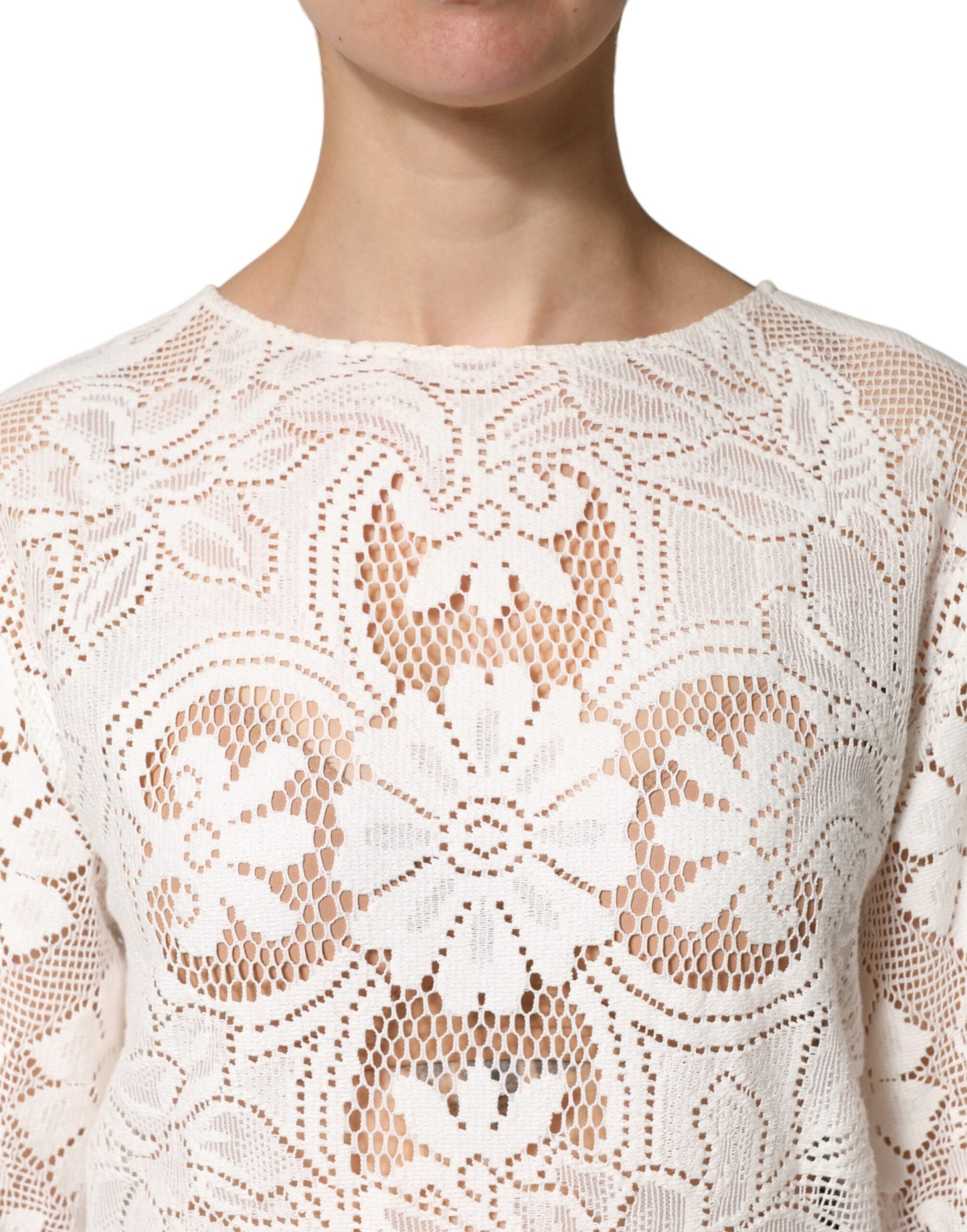 White Embroidery Lace Cotton Blouse Top