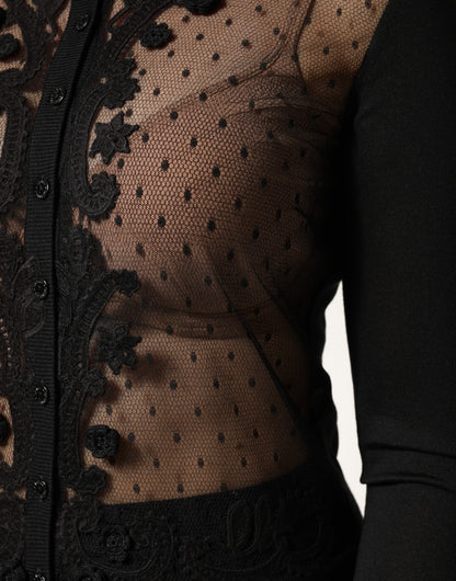 Black Sheer Button Down Cardigan Sweater