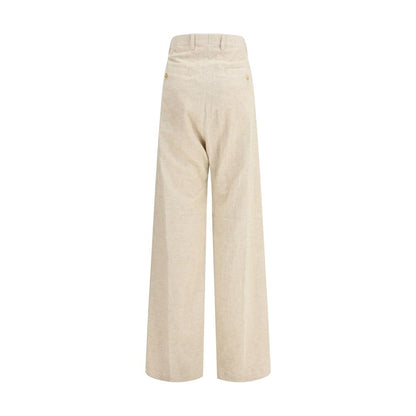 Beige Cotton Casual Pants