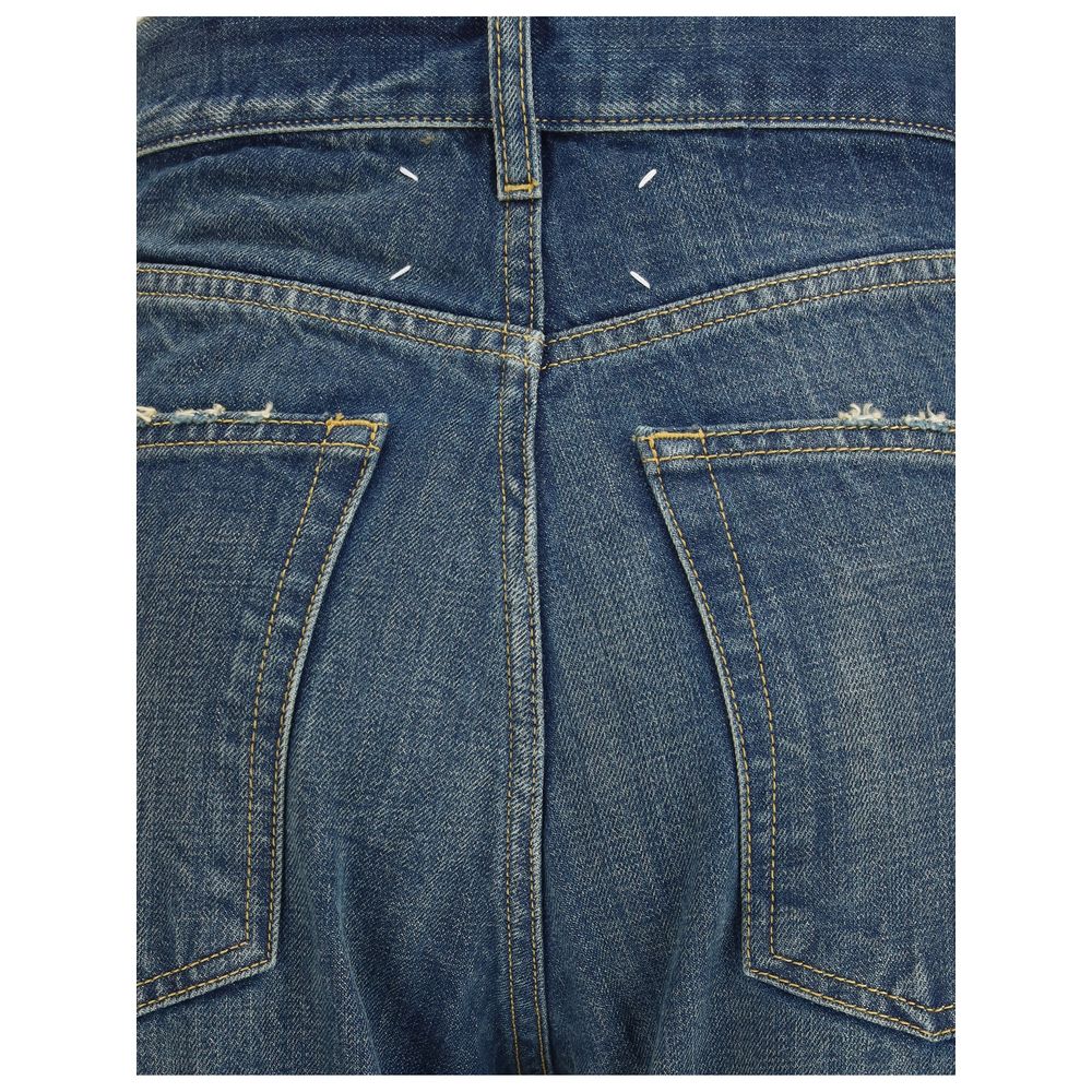 Blue Cotton Straight-Leg Jeans