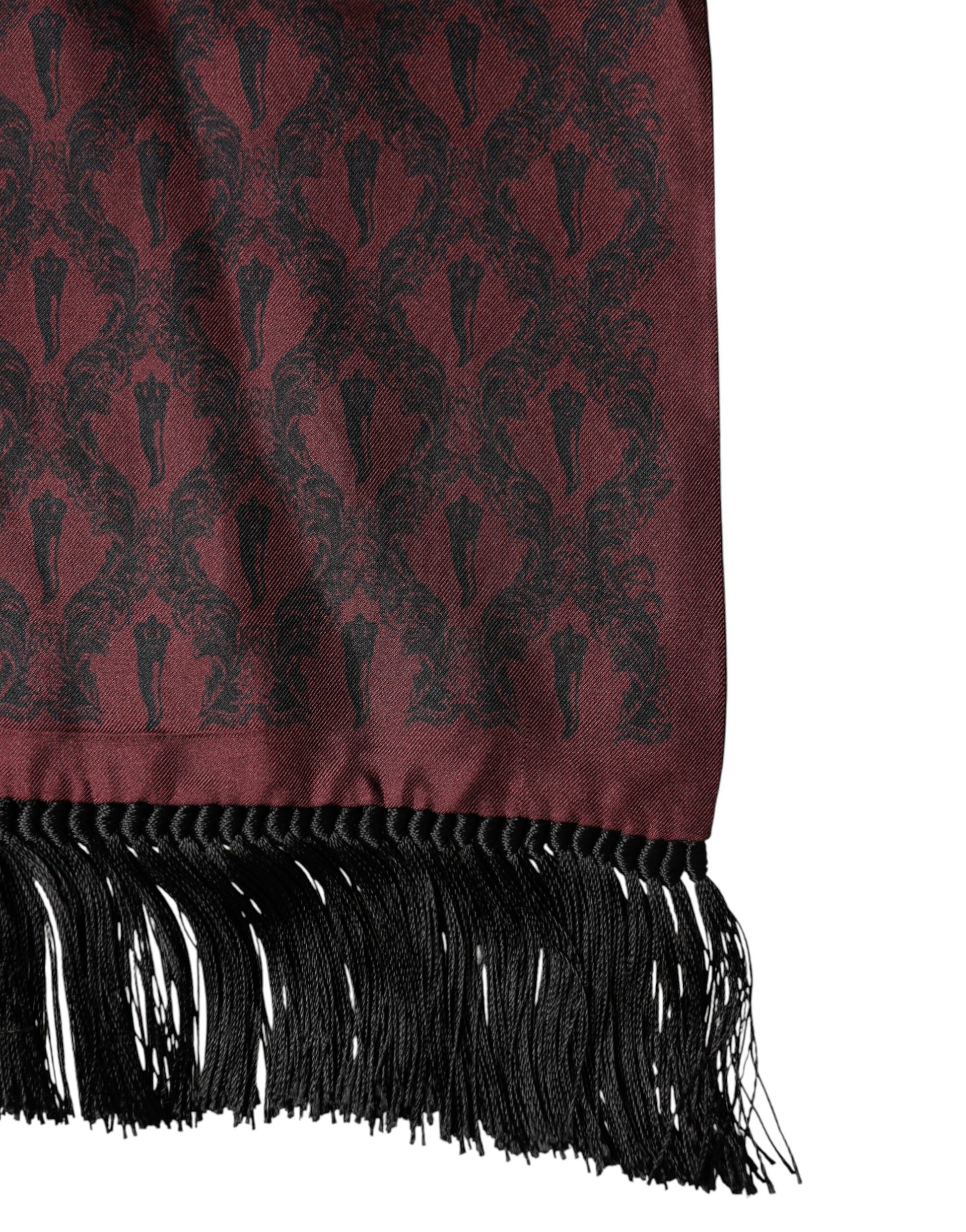 Maroon Silk Fringes Neck Wrap Foulard Scarf