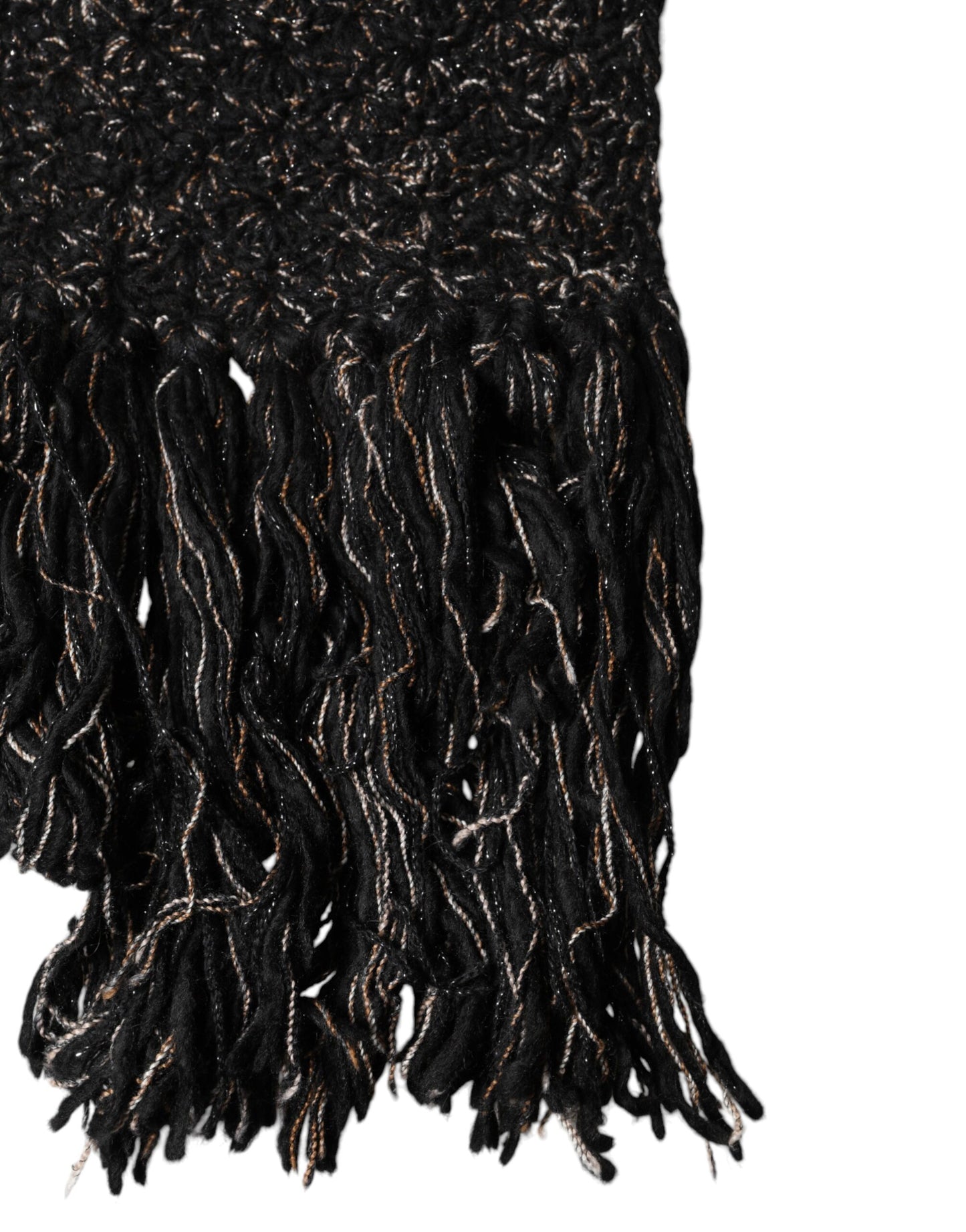 Black Wool Fringes Neck Wrap Foulard Scarf