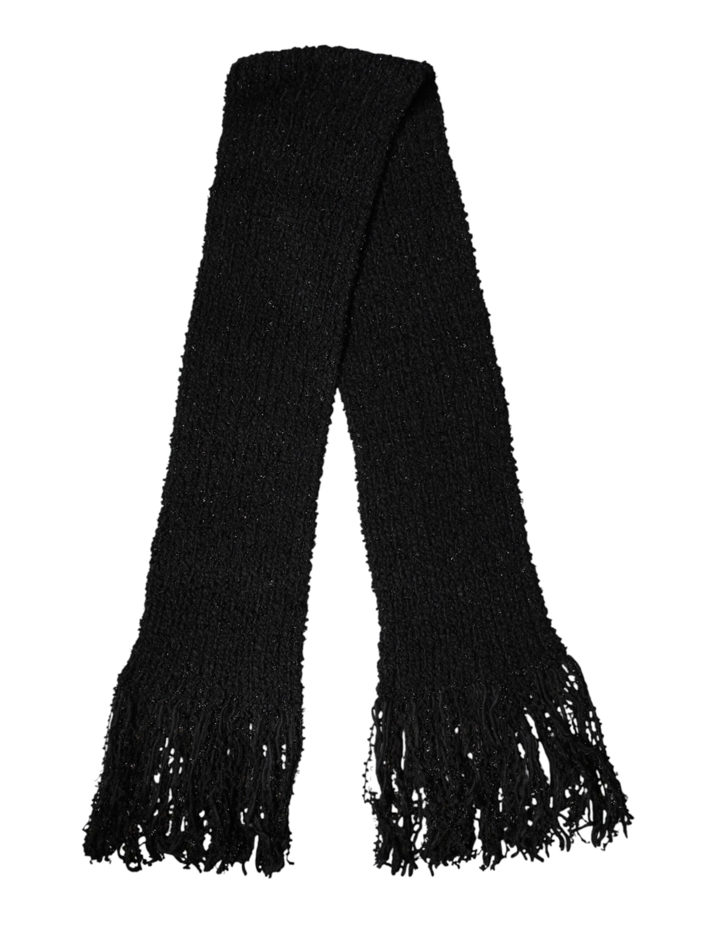 Black Wool Fringes Neck Wrap Foulard Scarf