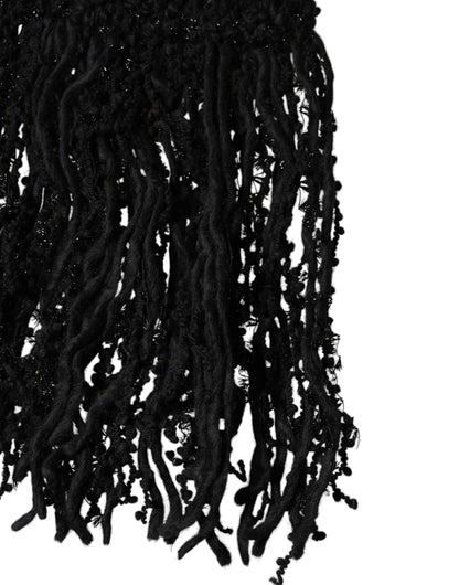 Black Wool Fringes Neck Wrap Foulard Scarf