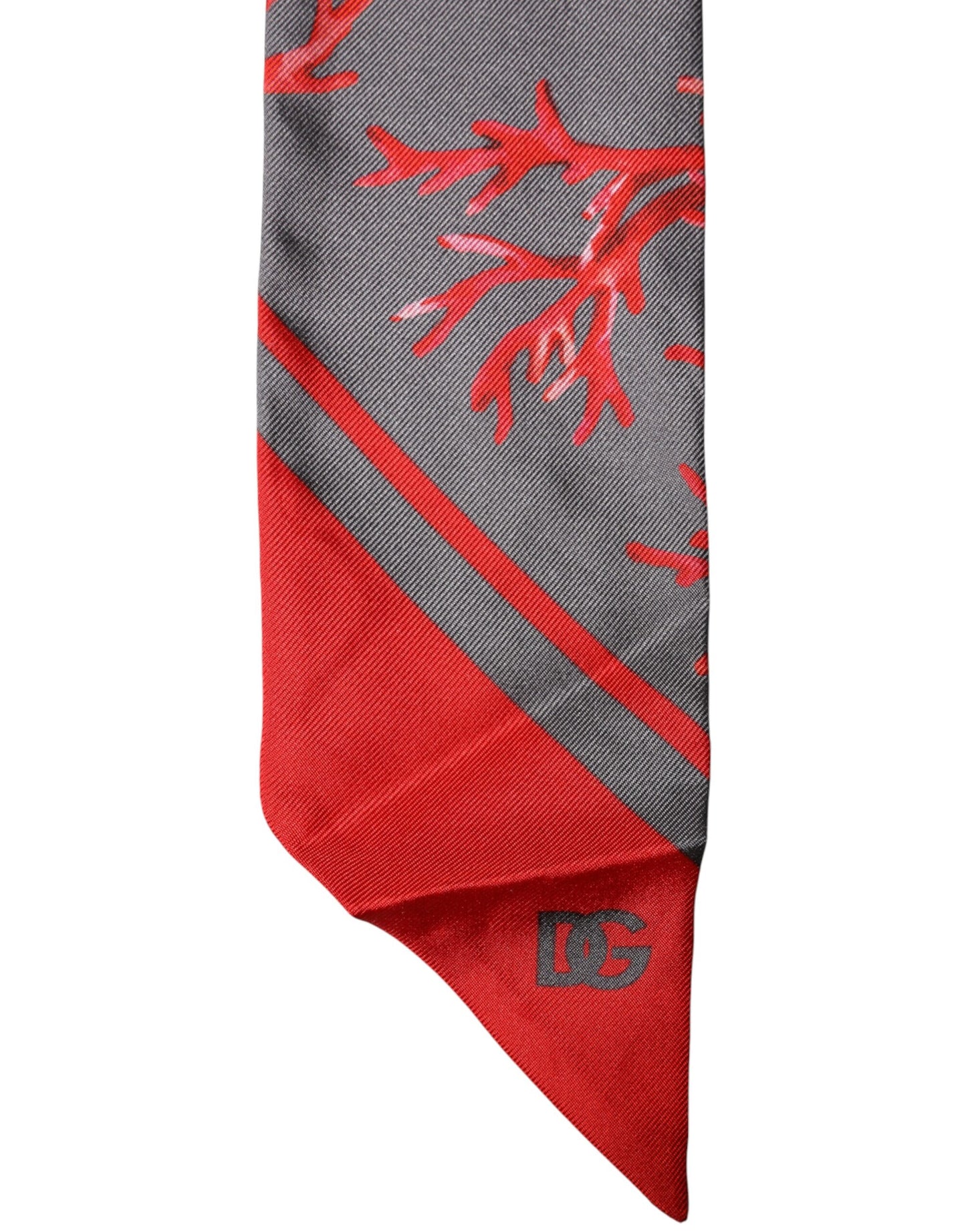 Red Gray Coral Print Neck Wrap Foulard Scarf