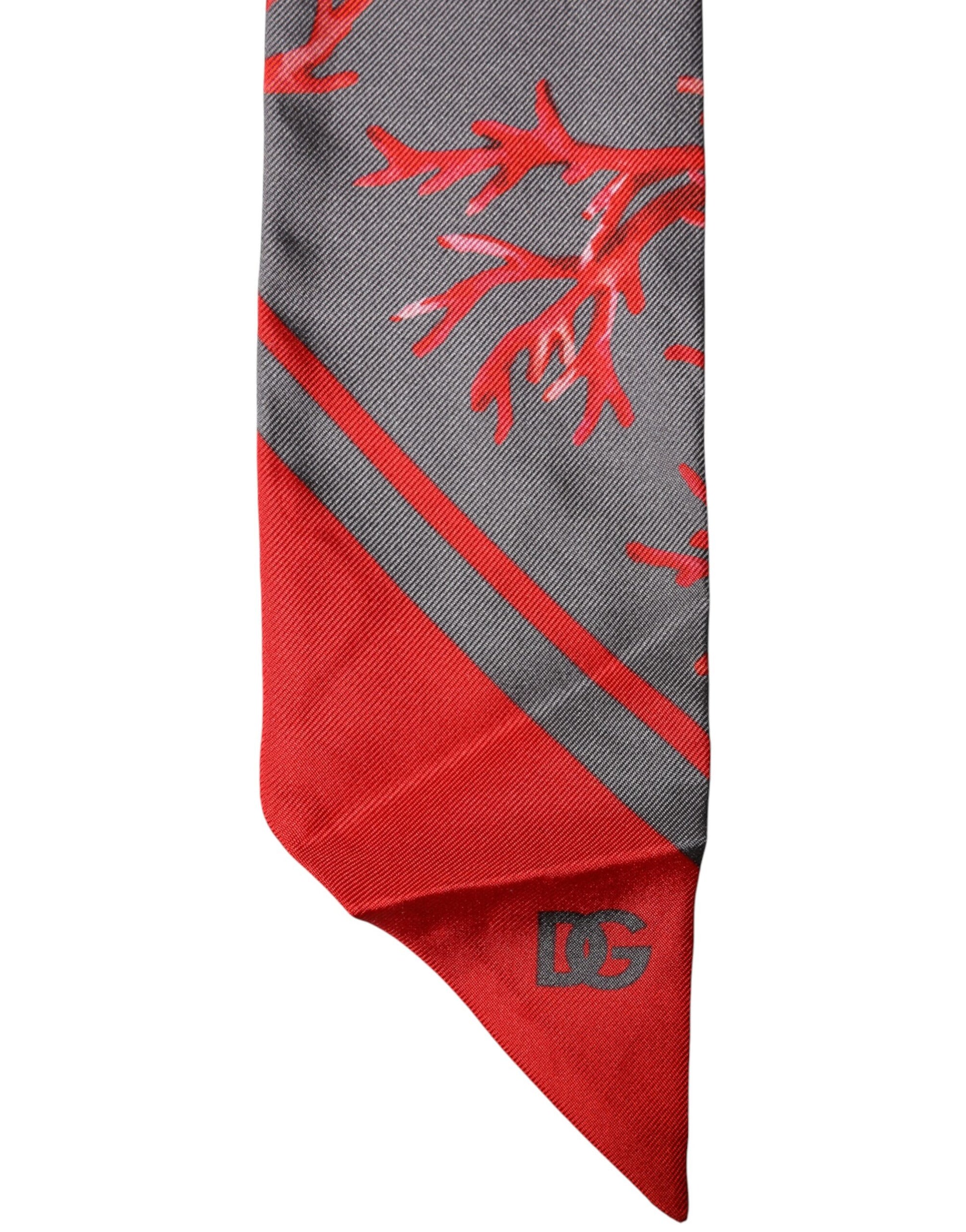 Red Gray Coral Print Neck Wrap Foulard Scarf