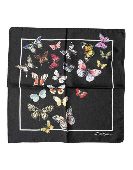Black Butterfly Print Square Handkerchief Scarf