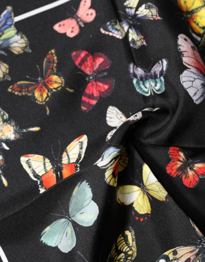 Black Butterfly Print Square Handkerchief Scarf