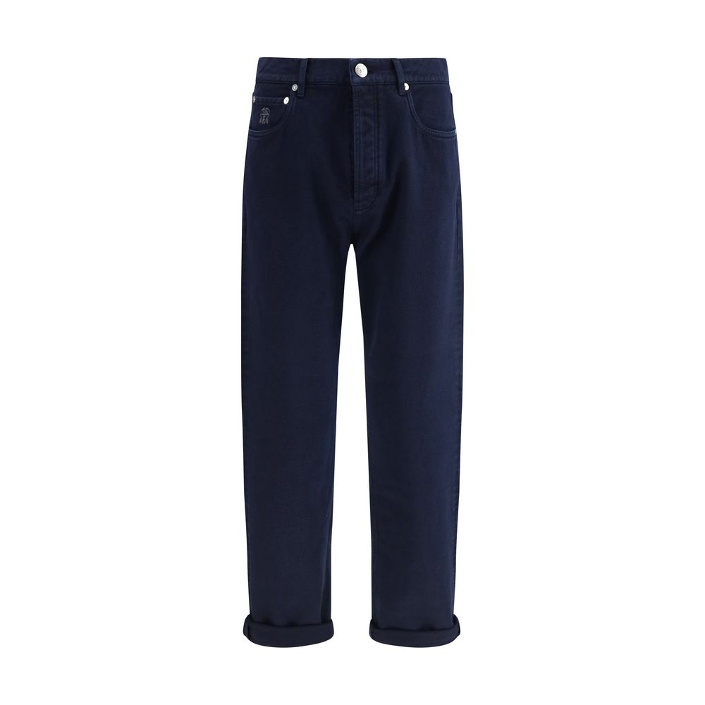 Blue Cotton Straight-Leg Jeans