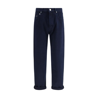 Blue Cotton Straight-Leg Jeans