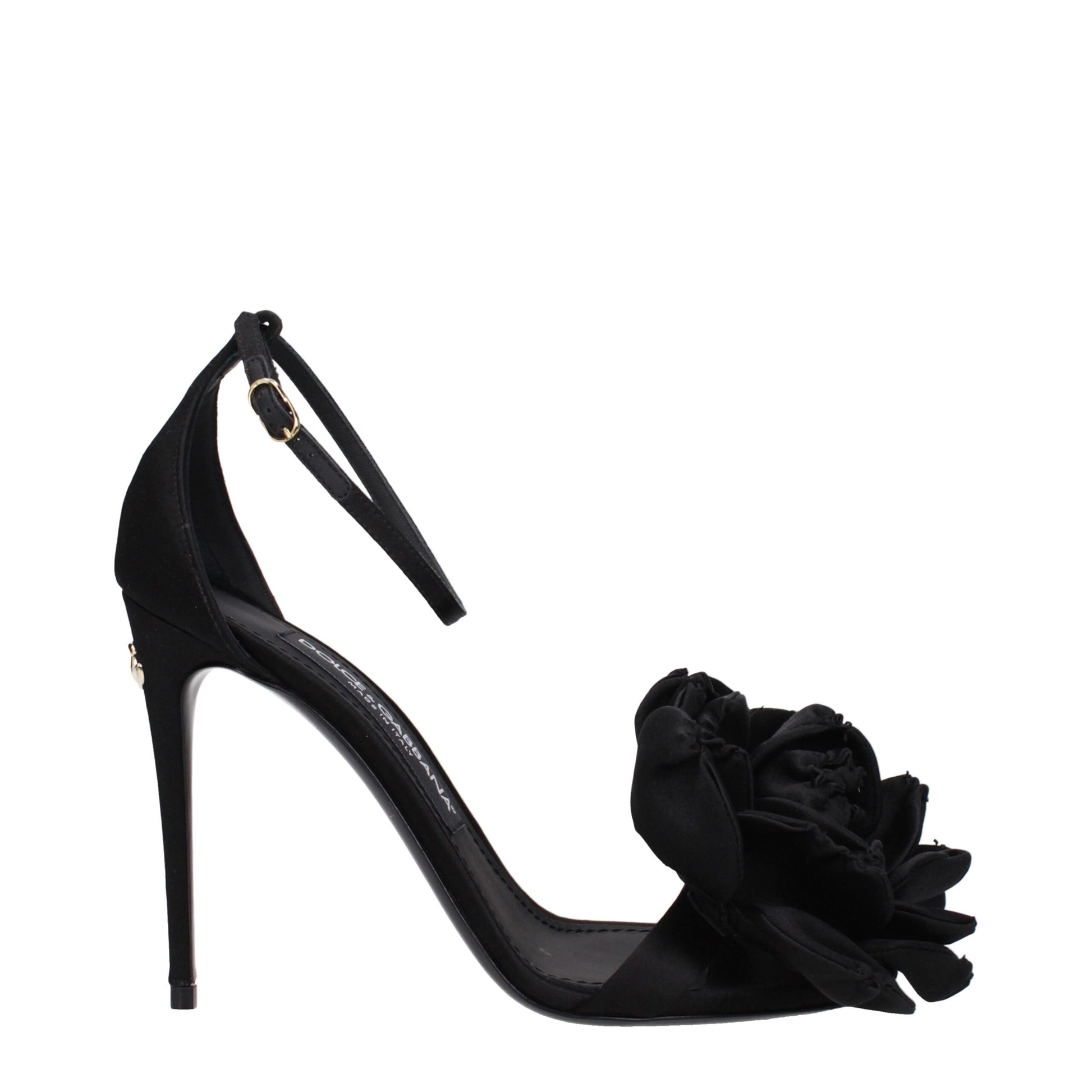 Black Satin Stiletto Heel Sandals