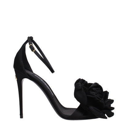 Black Satin Stiletto Heel Sandals