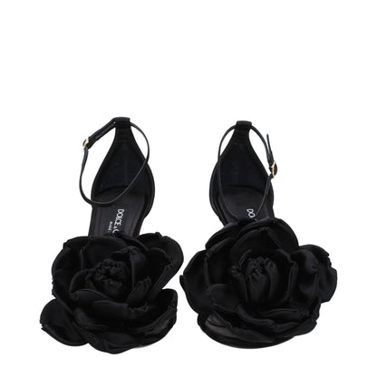 Black Satin Stiletto Heel Sandals