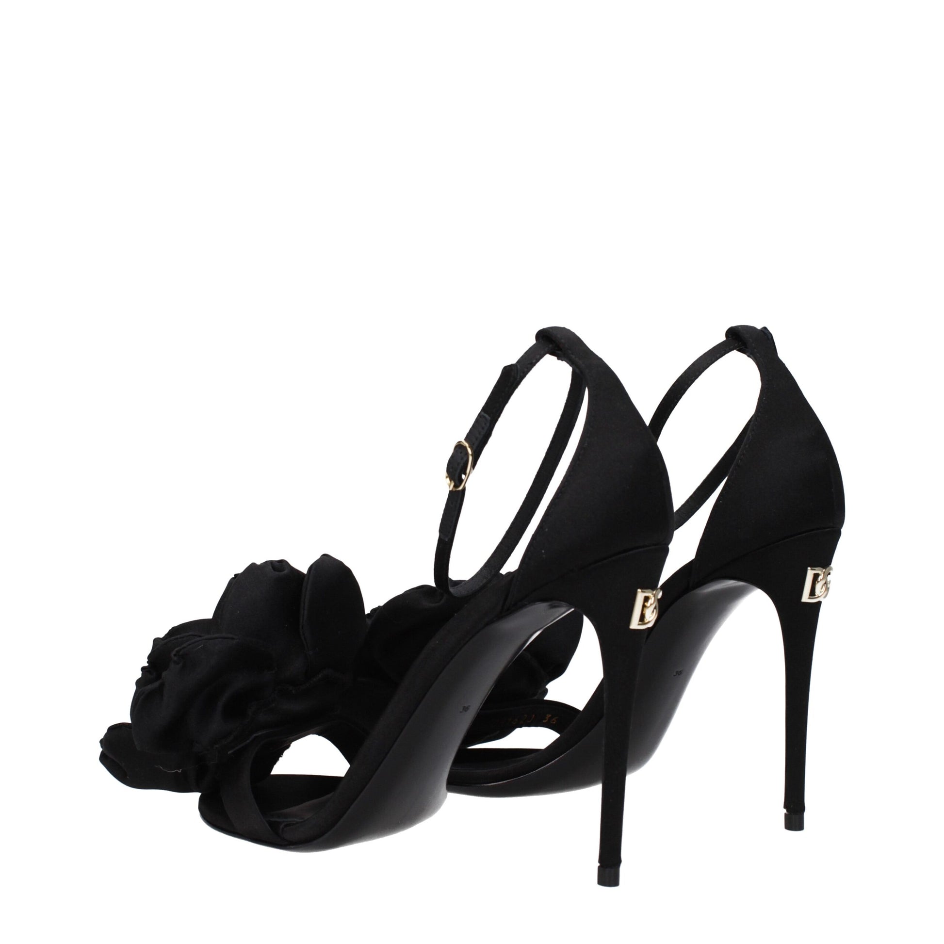 Black Satin Stiletto Heel Sandals