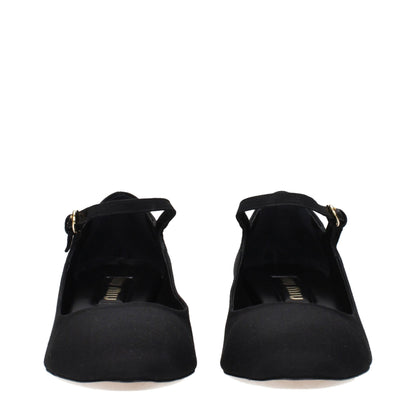 Black Fabric Mid Heel Pumps