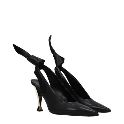 Black Leather High Heel Pumps