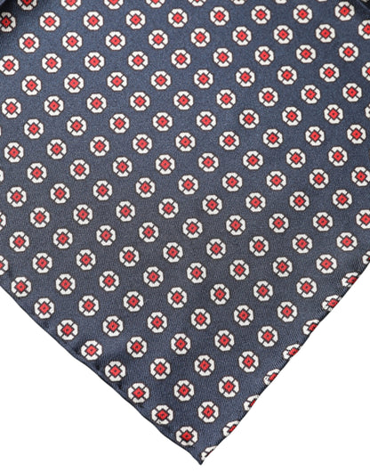 Blue Patterned Silk Square Handkerchief Scarf