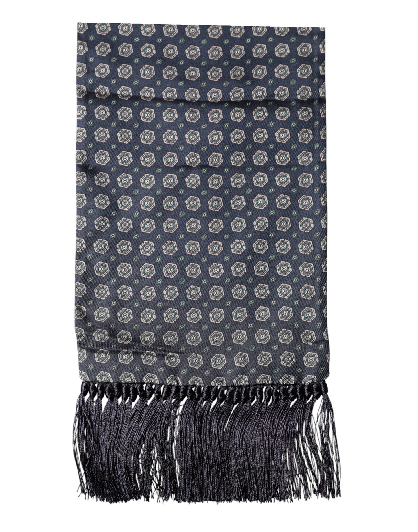 Blue Patterned Fringes Neck Foulard Scarf
