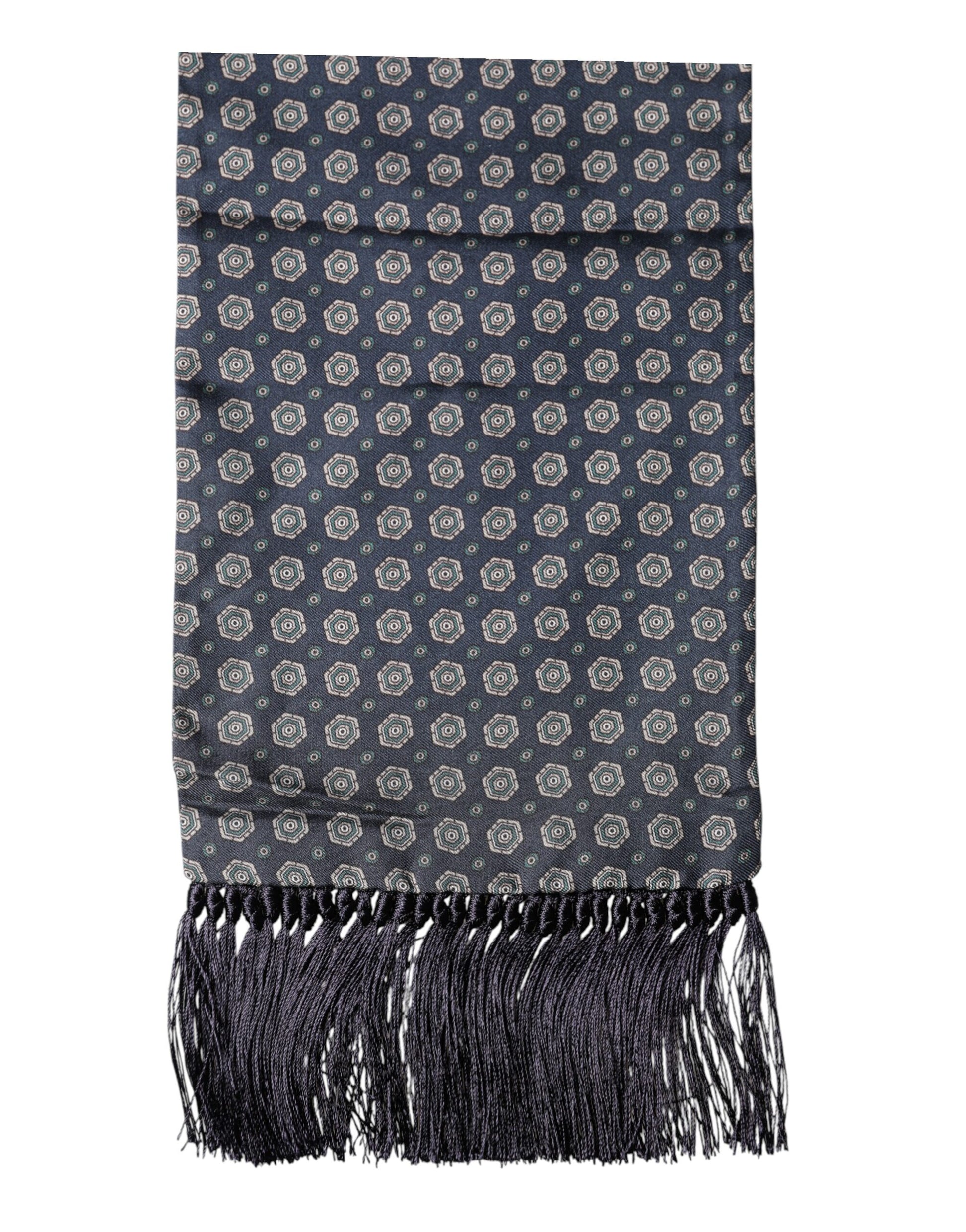 Blue Patterned Fringes Neck Foulard Scarf
