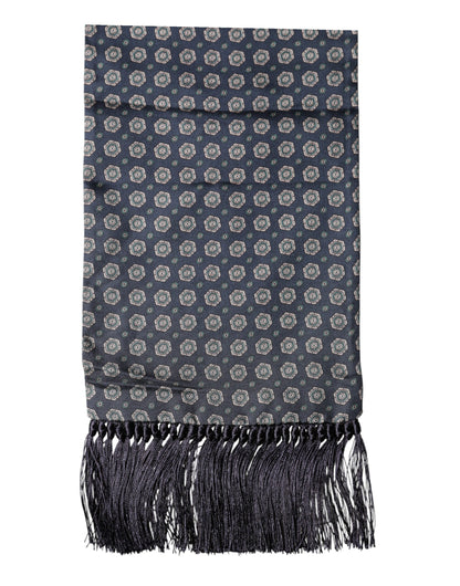 Blue Patterned Fringes Neck Foulard Scarf
