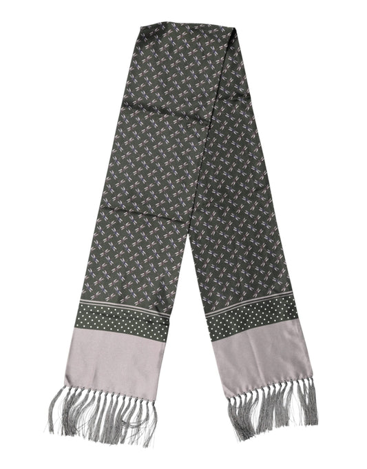 Gray Patterned Fringes Neck Foulard Scarf
